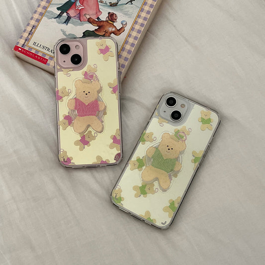 ｜Mademoment｜ Pattern Knit Bear Keyring Design Glossy Mirror Phone