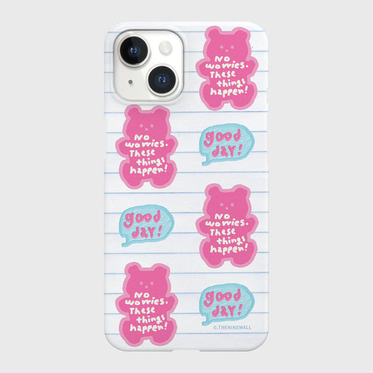 ｜THENINEMALL｜ Pattern Good Day Bear Hard Phone Case (2 types)