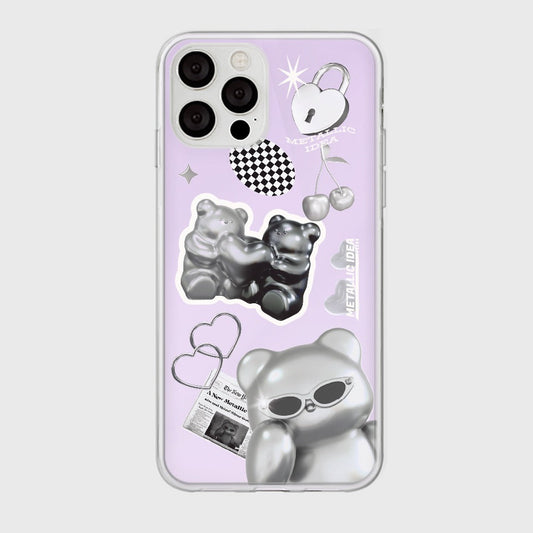 ｜THENINEMALL｜ 스티커 실버 구미 Mirror Phone Case