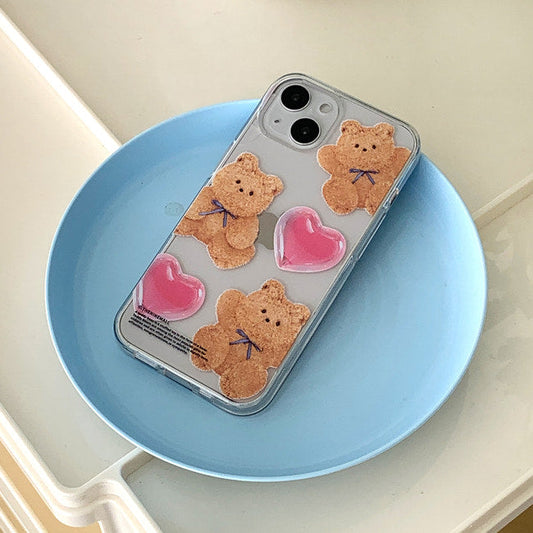 ｜THENINEMALL｜ Pattern Ribbon Teddy Gummy Clear Phone Case (3 types)