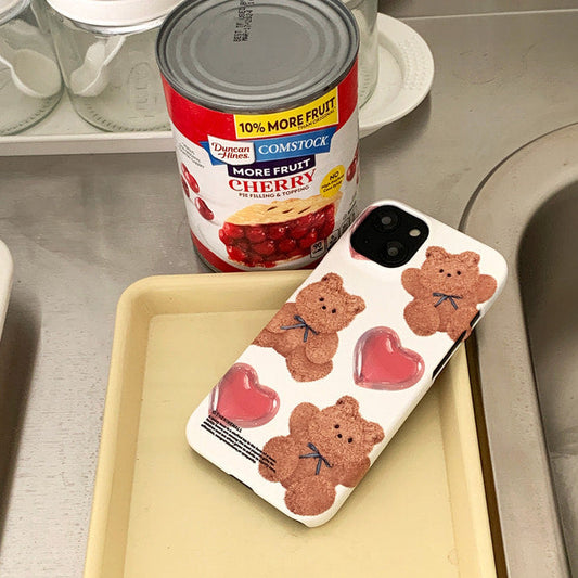 ｜THENINEMALL｜ Pattern Ribbon Teddy Gummy Hard Phone Case (2 types)