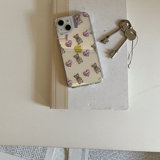 ｜Mademoment｜ Heart Teddy Pattern Design Glossy Mirror Phone Case