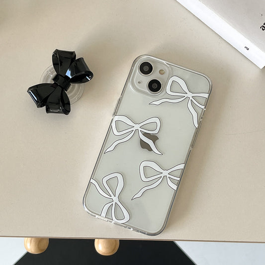 ｜Mademoment｜ Pattern White Ribbon Design Clear Phone Case (3 Types)