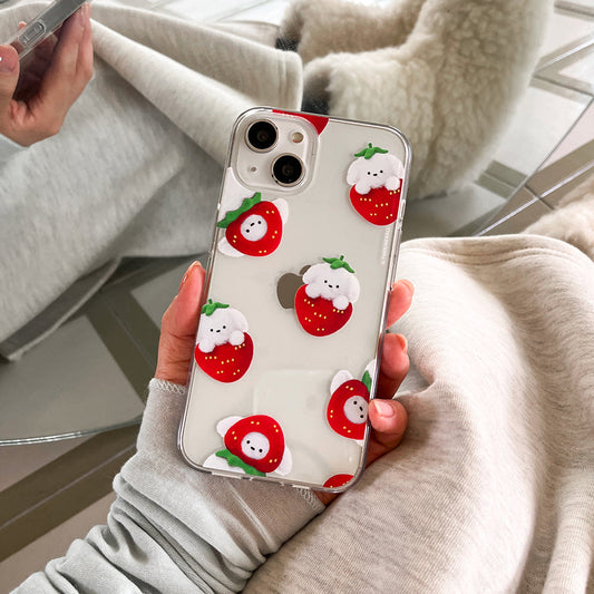 ｜THENINEMALL｜ Pattern Strawberry Ppokku Clear Phone Case (3 types)