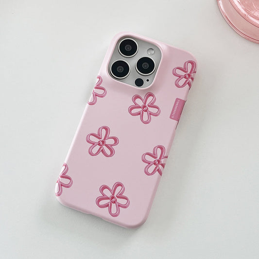 ｜THENINEMALL｜ Pink Line Flower Pattern Hard Phone Case (2 types)