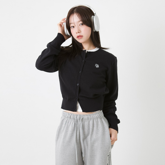｜muahmuah｜ Stitch Logo Round Cardigan ｜Black｜
