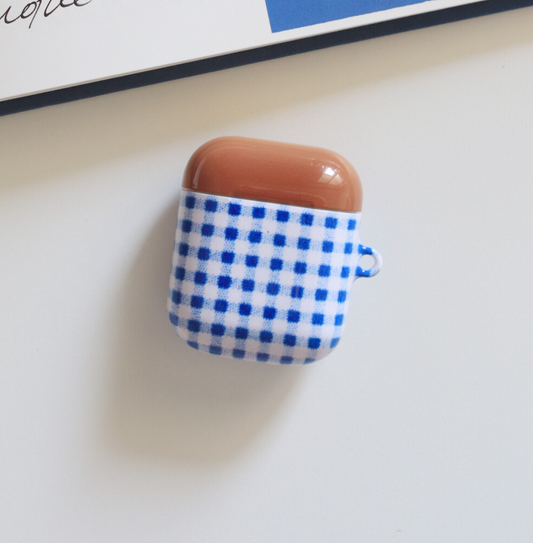 ｜Malgrecela｜ Gingham Blue Check AirPods Case (Glossy)