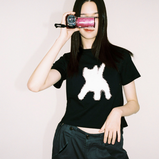 ｜aeae｜ FLASHED CATS EYE CROP T-SHIRTS ｜Black｜