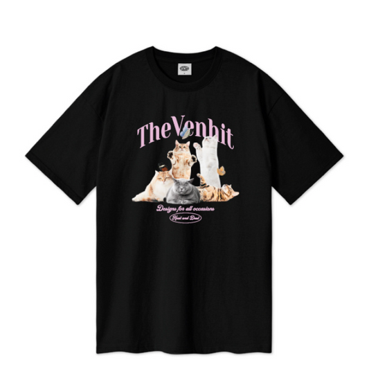 ｜VENHIT｜ Butterfly Cat Oversized Fit Short Sleeve Tee