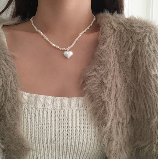 ｜moat｜ Matt Heart Pearl Necklace (silver925)