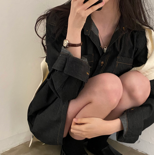 ｜CREAM CHEESE｜ Dark Denim Shirt Dress