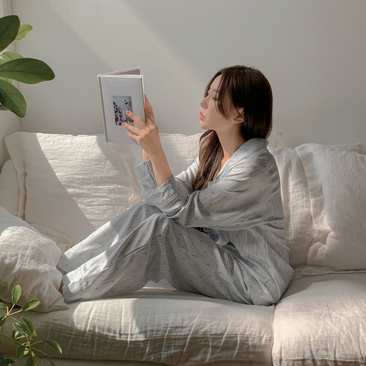 ｜Juuneedu｜ Mone Flower Stripe Pyjamas