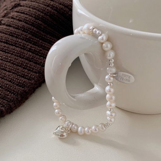 ｜SOYE PI-NE｜ Latte Freshwater Pearl Heart Bracelet