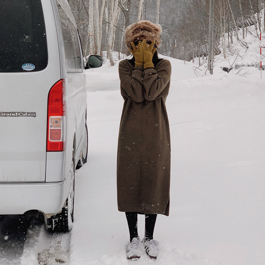 ｜SLOWAND｜ # SLOWMADE Smooth Washable Turtleneck Knit Dress