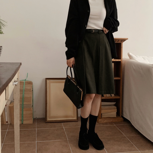｜SLOWAND｜ # SLOWMADE Solid Fit Classic Pintuck Midi Skirt
