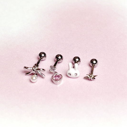 ｜VVV｜ Rabbit Heart Ribbon Drop Piercing