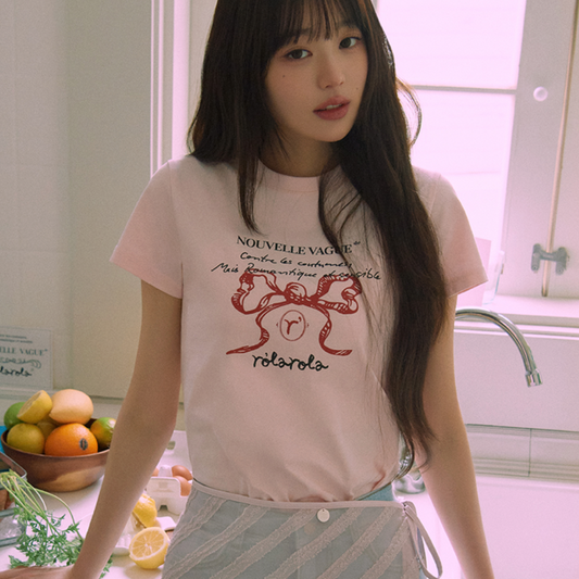 ｜rolarola｜ ROLA RIBBON HALF T-SHIRT PINK