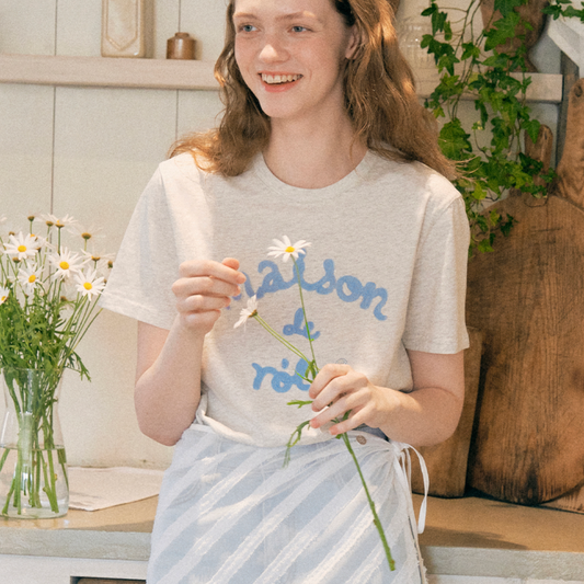 ｜rolarola｜ MAISON DE ROLA EMBROIDERY T-SHIRT MELANGE GRAY