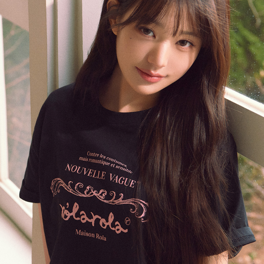 ｜rolarola｜ VINTAGE NOUVELLE LOGO HALF T-SHIRT BLACK