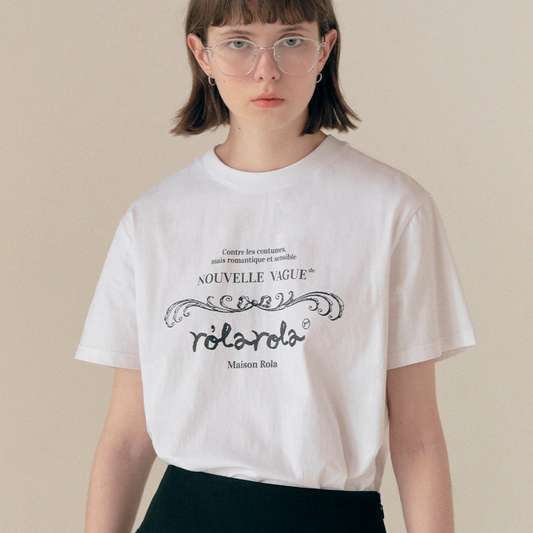｜rolarola｜ VINTAGE NOUVELLE LOGO HALF T-SHIRT WHITE