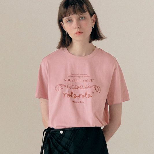 ｜rolarola｜ VINTAGE NOUVELLE LOGO HALF T-SHIRT PINK