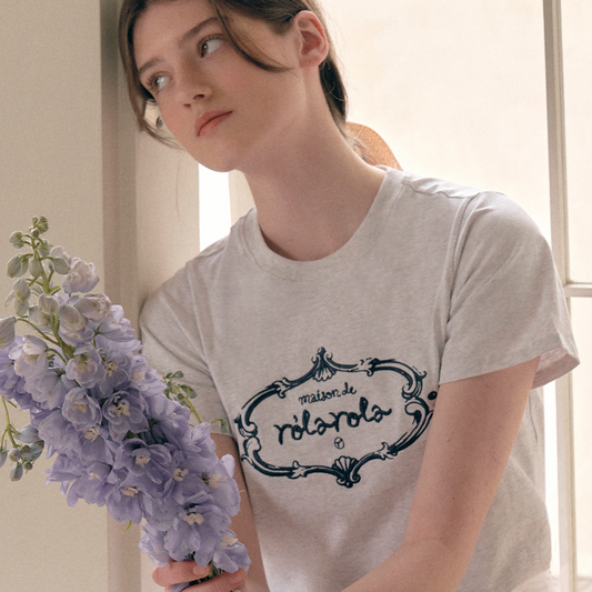 ｜rolarola｜ VINTAGE LOGO HALF T-SHIRT MELANGE GRAY