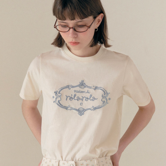 ｜rolarola｜ VINTAGE LOGO HALF T-SHIRT CREAM