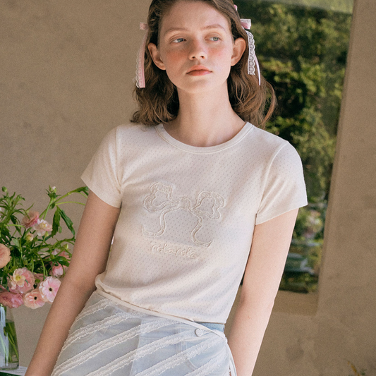 ｜rola rola｜ LACE RIBBON T-SHIRT WHITE