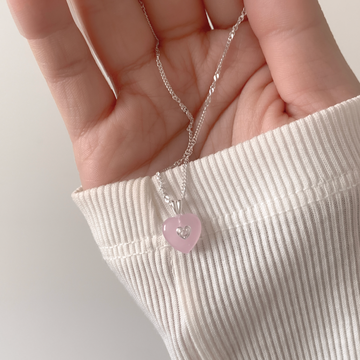 ｜aube n berry｜ 925Silver Love Gemstone Stone Heart Necklace