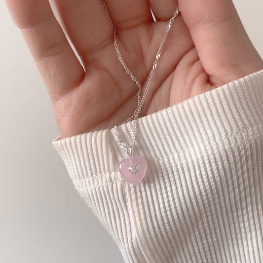 ｜aube n berry｜ 925Silver Love Gemstone Stone Heart Necklace