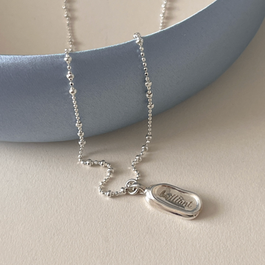 ｜aube n berry｜ 925silver Oval Engraved Ball Chain Necklace (可刻字)
