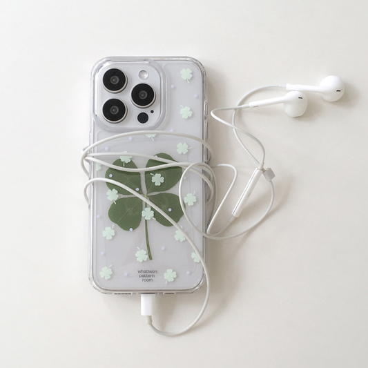 ｜whatiwon｜ Green Clover Clear Case (Jelly Hard / MagSafe)