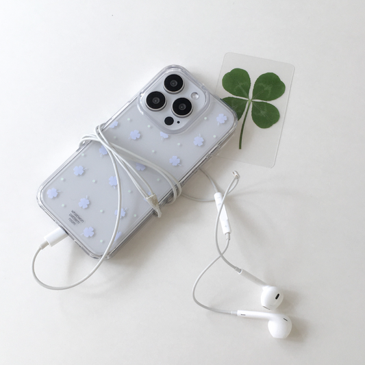 ｜whatiwon｜ Blue Clover Clear Case (Jelly Hard / MagSafe)