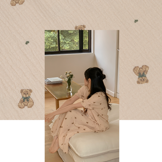 ｜Juuneedu｜ Romantic Mandy Bear Cotton Short Sleeve Pyjama Set
