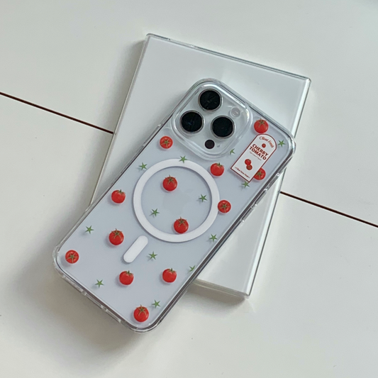 ｜OLIVET｜ Cherry Tomato Patten Clear Phone Case (MagSafe / Jelly)