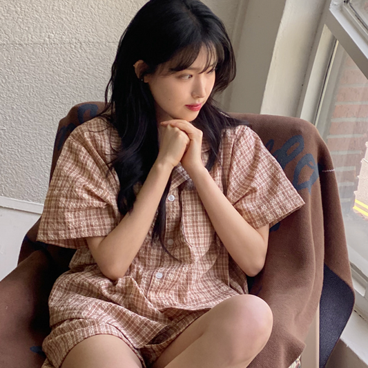 ｜Juuneedu｜ Salt Tartan Check Short Sleeve Pyjama Set