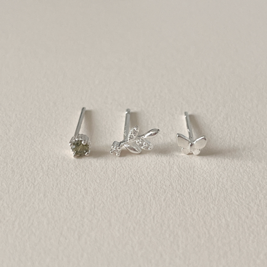 ｜aube n berry｜ 925Silver Olive Butterfly Flower Silver Earring Set