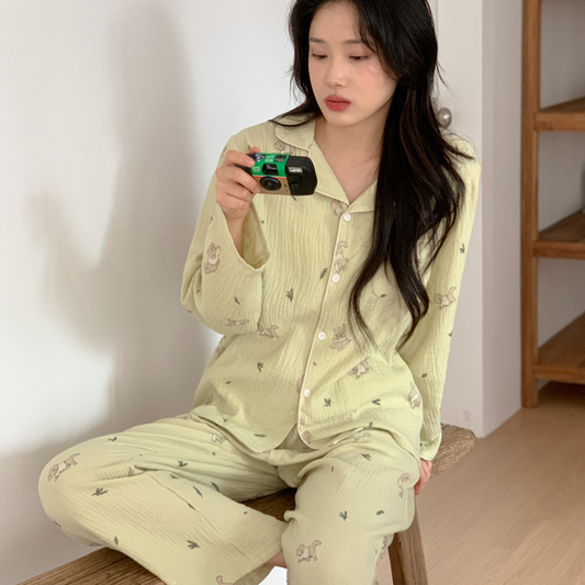 ｜Junneedu｜ Mocha Yoru Cotton Pajamas Set
