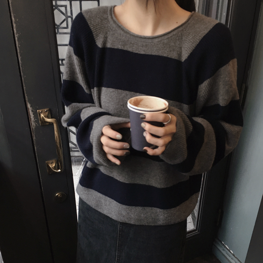 ｜SLOWAND｜ # SLOWMADE Cashmere Border Stripe Knitwear