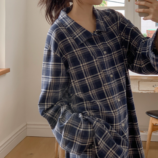 ｜Juuneedu｜ Bread Tartan Check Couple Pyjamas Set