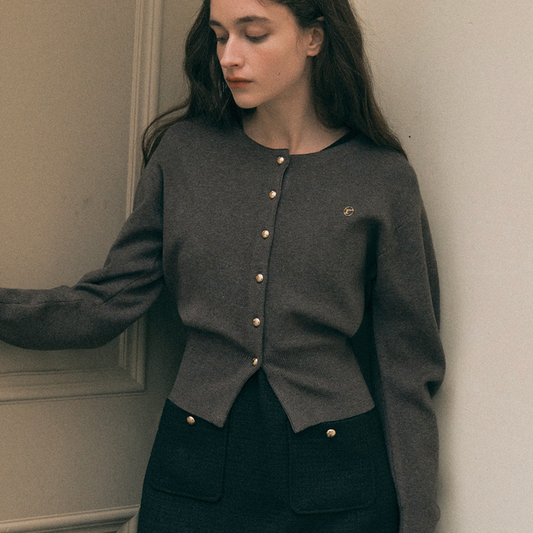 ｜rola rola｜ ROUND VOLUME SLEEVE CARDIGAN CHARCOAL