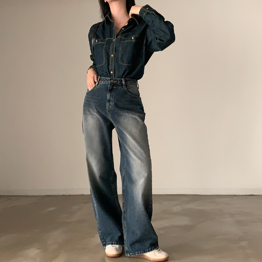 ｜CREAM CHEESE｜ Mute Denim Semi Wide Pants