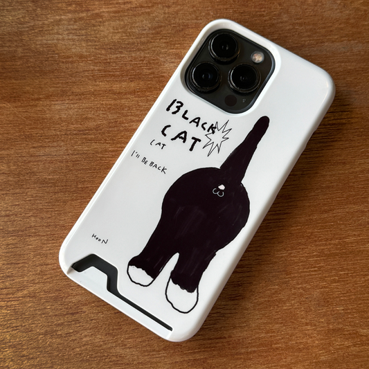 ｜3MONTHS｜ Black Cat 02 Card Storage Phone Case
