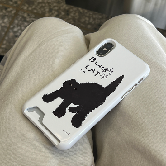 ｜3MONTHS｜ Black Cat 01 Card Storage Phone Case