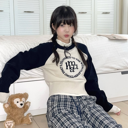 ｜muahmuah｜ Ramswool Jacquard Raglan Knitwear ｜Navy｜