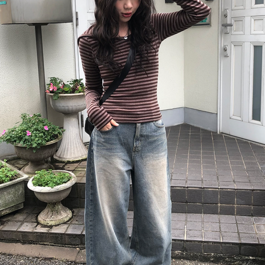 ｜anyonemore｜ Pug Stripe Hood Terry Knit T-Shirt