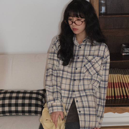 ｜WITHBLOOM｜ PREFRITT : Combi Check Wool Shirt Ivory