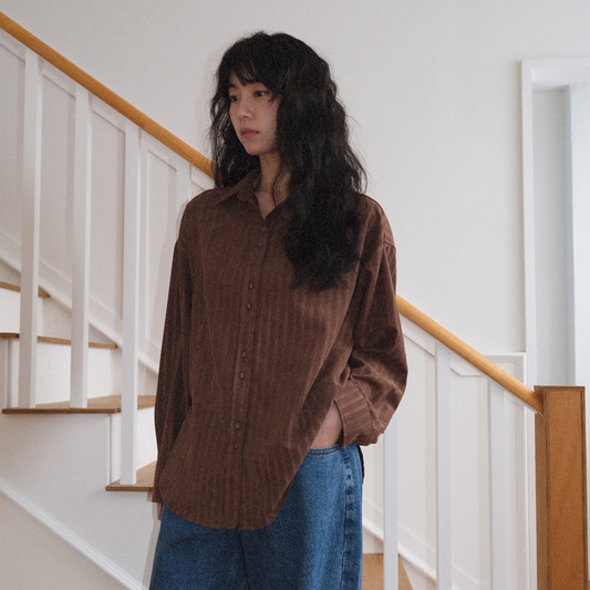 ｜WITHBLOOM｜ Letter Stripe Jacquard Shirt Brown