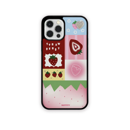 ｜MAZZZZY｜ Strawberry Patchwork Glass MagSafe Case