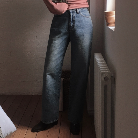 ｜SLOWAND｜ # SLOWMADE Late Vintage Medium Blue Napping Denim Pants